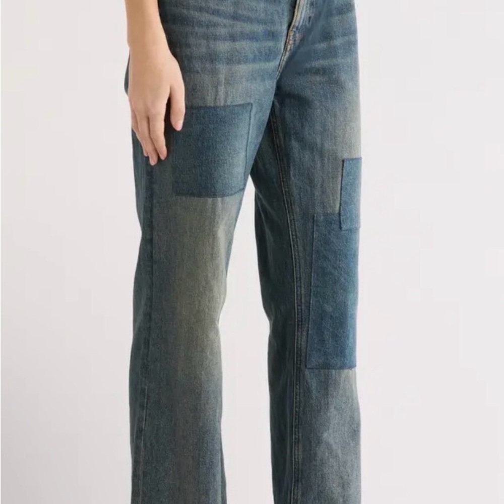 The Khloé High Waist Patch Denim Straight Leg Jeans Sz 15